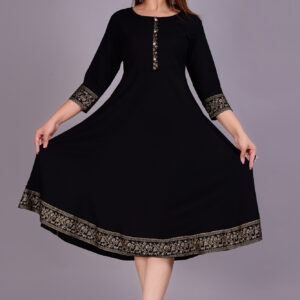 Women Solid Rayon Anarkali (Black) (Product Code 10)