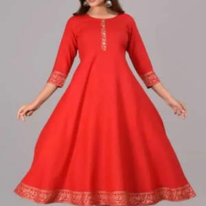 Women Solid Rayon Anarkali (Red)  (Product Code 04)
