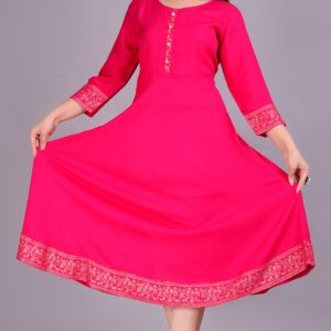 Women Solid Rayon Anarkali (Pink) (Product Code 06)