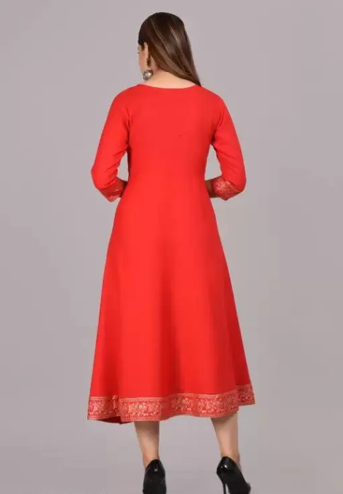 Women Solid Rayon Anarkali (Red)  (Product Code 04) - Image 2