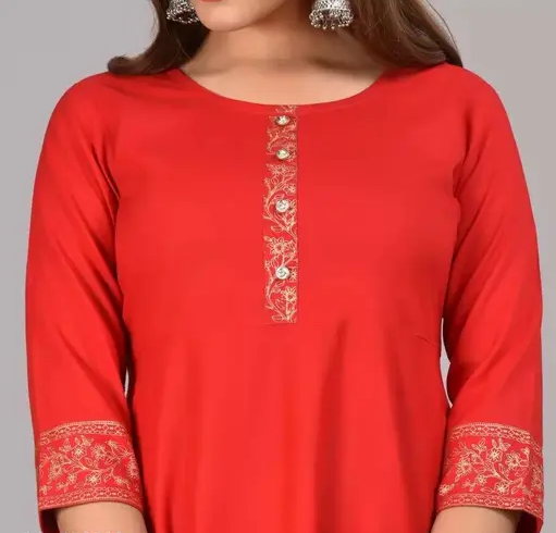 Women Solid Rayon Anarkali (Red)  (Product Code 04) - Image 3