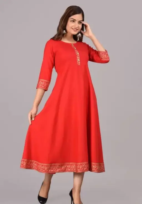 Women Solid Rayon Anarkali (Red)  (Product Code 04) - Image 4