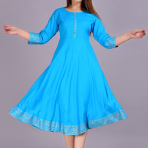 Women Solid Rayon Anarkali (Skyblue) (Product Code 07)